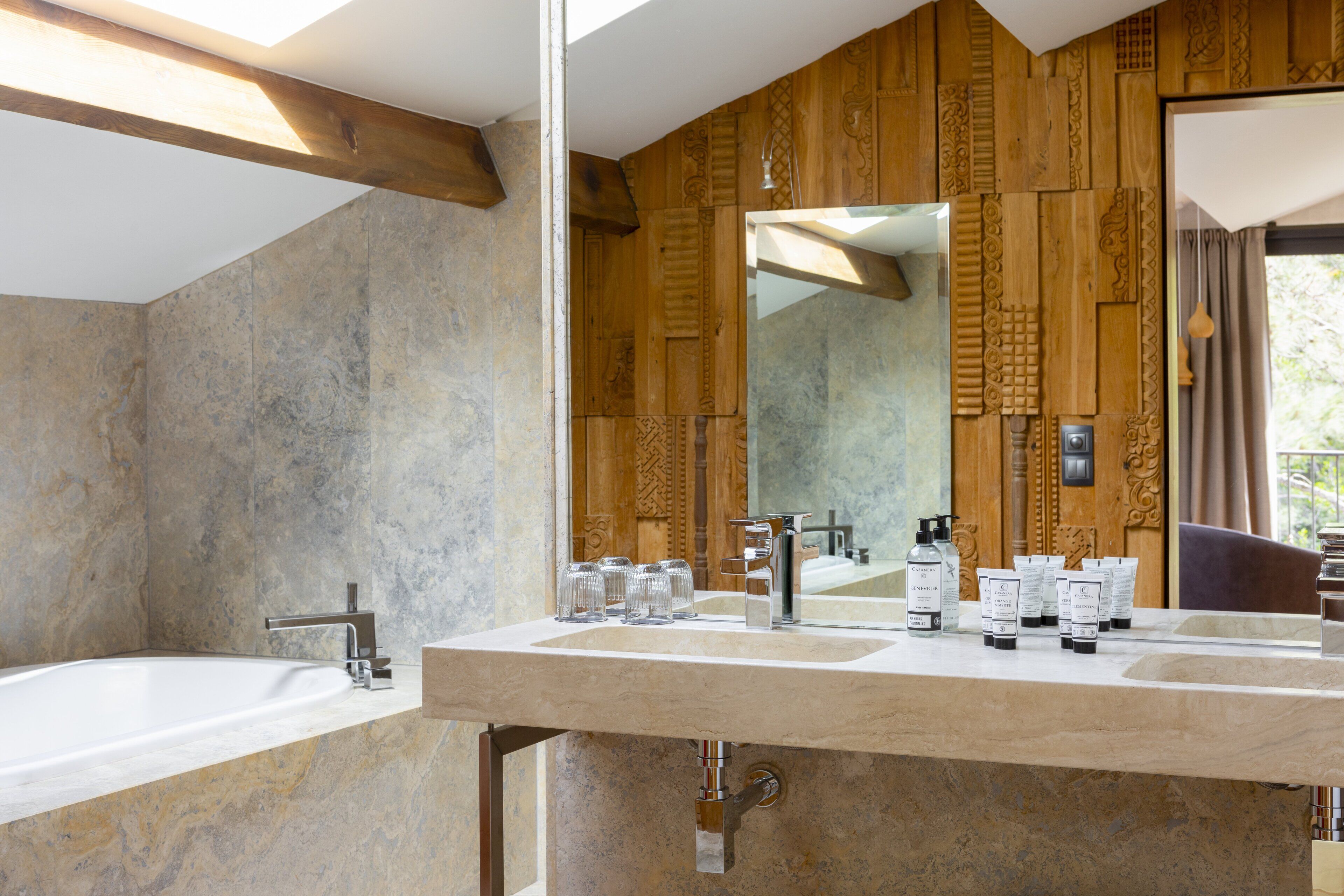 suite a casuccia | bathroom | designer toiletries, hair dryer, bathrobes, slippers