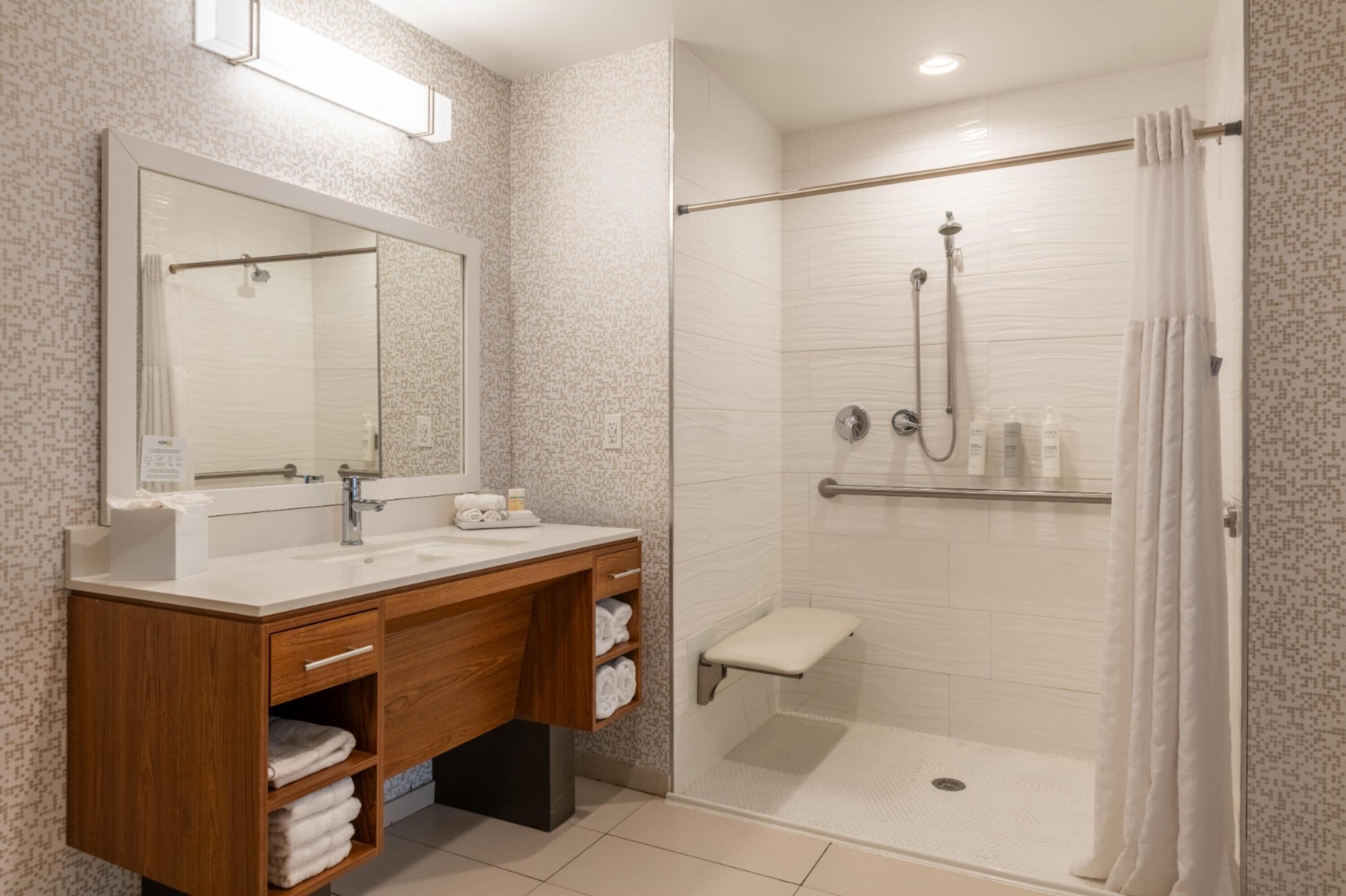 Suite, 1 King Bed, Accessible (Mobility & Hearing, Roll-in Shower) | Bathroom shower