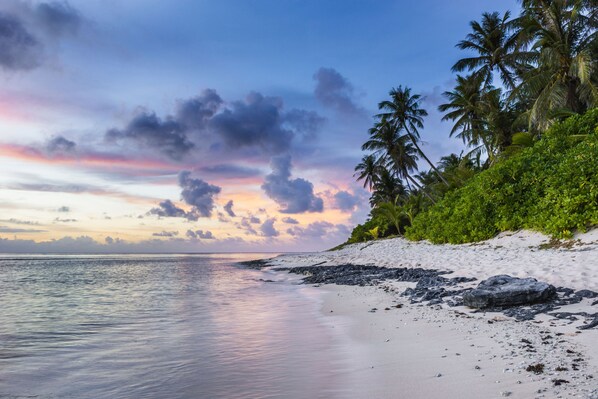 Sur la plage, chaise longue, serviettes de plage