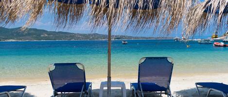 On the beach, white sand