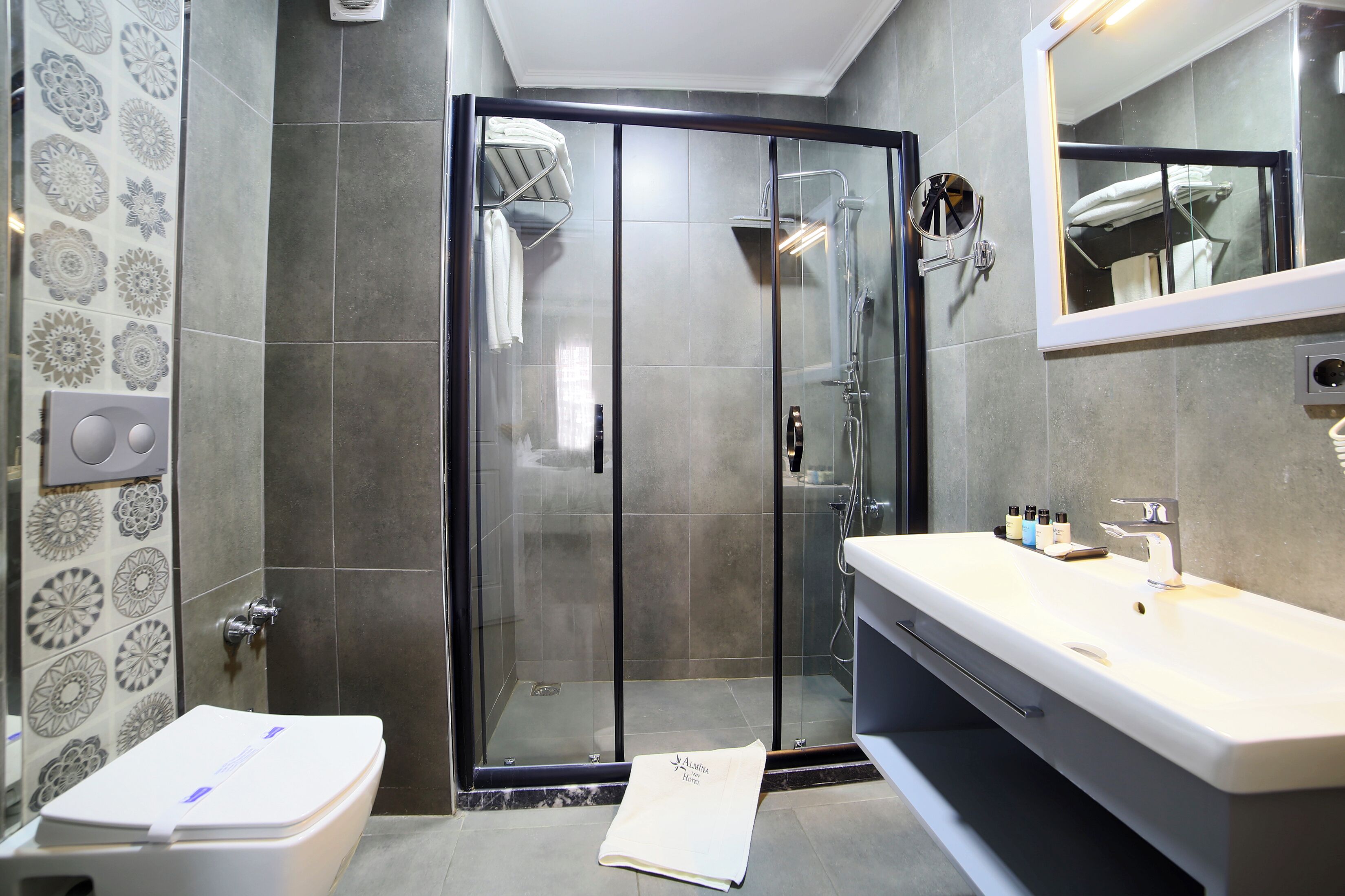 shower, rainfall showerhead, eco-friendly toiletries, hair dryer