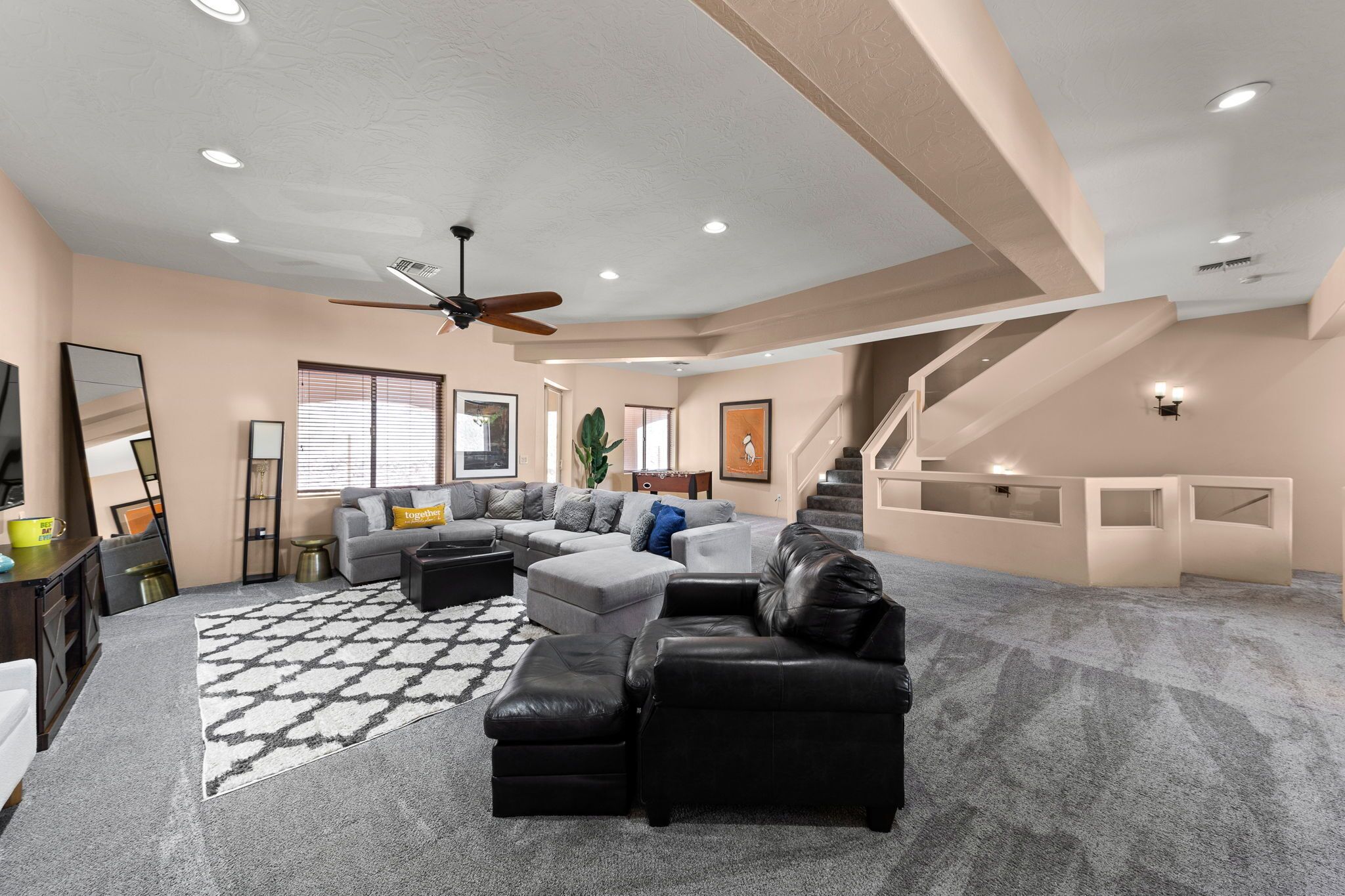 Smart TV, foosball, books, offices