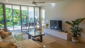 TV, DVD player, stereo