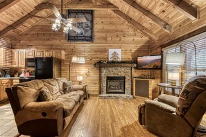 TV, fireplace, video games, DVD player