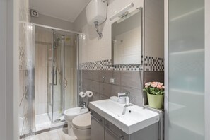 Douche, séchoir à cheveux, bidet, serviettes fournies