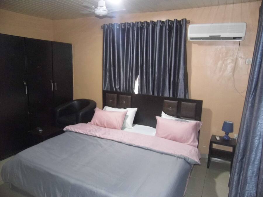 Individually furnished, desk, laptop workspace, blackout curtains