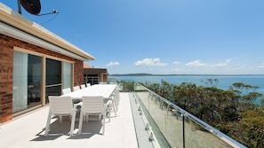 Outdoor dining - The Family Entertainer - with sweeping water views (Salamander Bay)