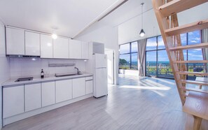 Grand Room | Private kitchen | Full-size fridge, microwave, stovetop, electric kettle - Attirance Pool Villa Pension (Gangneung)