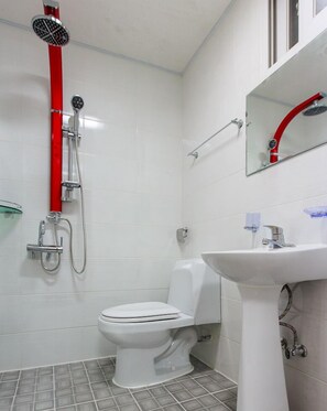Douche, articles de toilette (gratuits), séchoir à cheveux