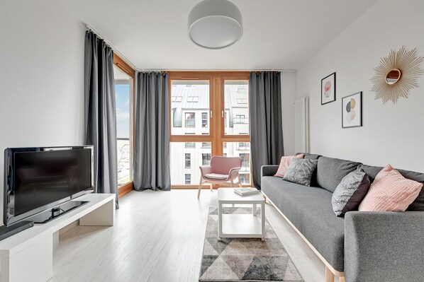 Apartment, 1 Bedroom, Balcony (Torunska 15/49) | Living room - Flats For Rent - Aura Spa&Wellness (Gdansk)