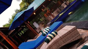 Outdoor pool, sun loungers