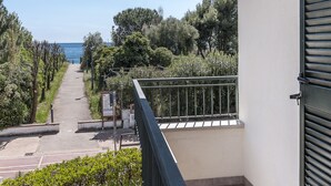 Een pad dat naar een strand leidt, omringd door groen en een hekwerk.
