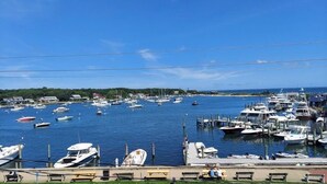 Un port de plaisance où de nombreux bateaux sont amarrés aux quais, entouré de verdure et avec des bâtiments en arrière-plan.