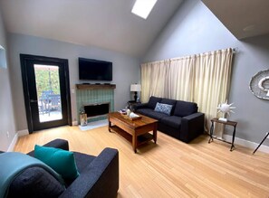 TV, fireplace, DVD player, stereo