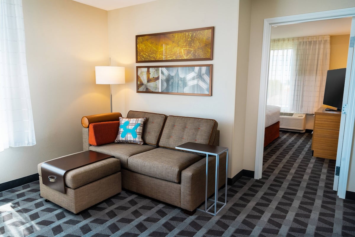1 bedroom, desk, laptop workspace, iron/ironing board