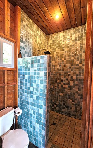 Shower, rainfall showerhead, towels, soap - The Sea Monkey (Bastimentos)