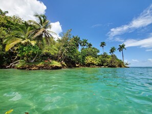On the beach, white sand