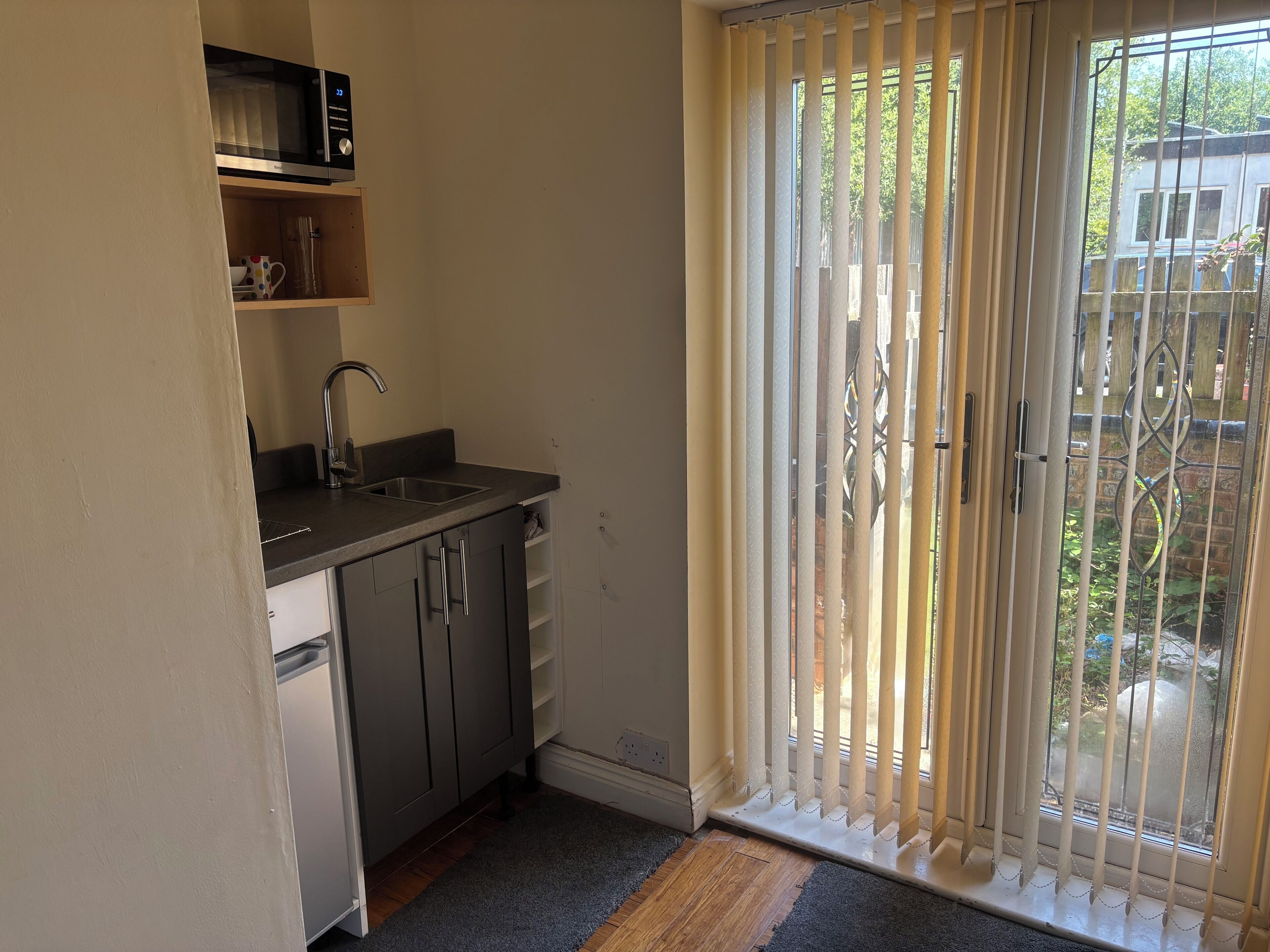 Fridge, microwave, electric kettle