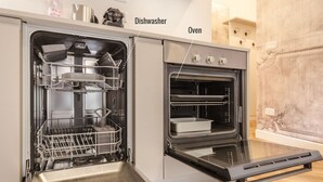 A kitchen with a dishwasher and an oven.