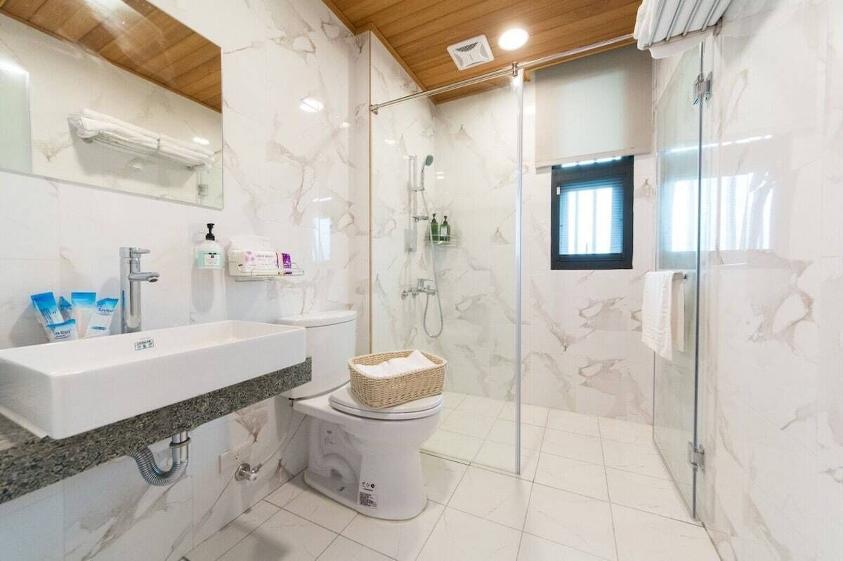 Free toiletries, hair dryer, slippers, towels