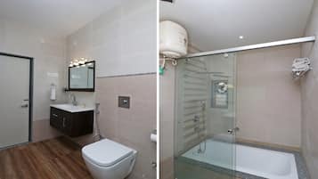 Shower, free toiletries, towels