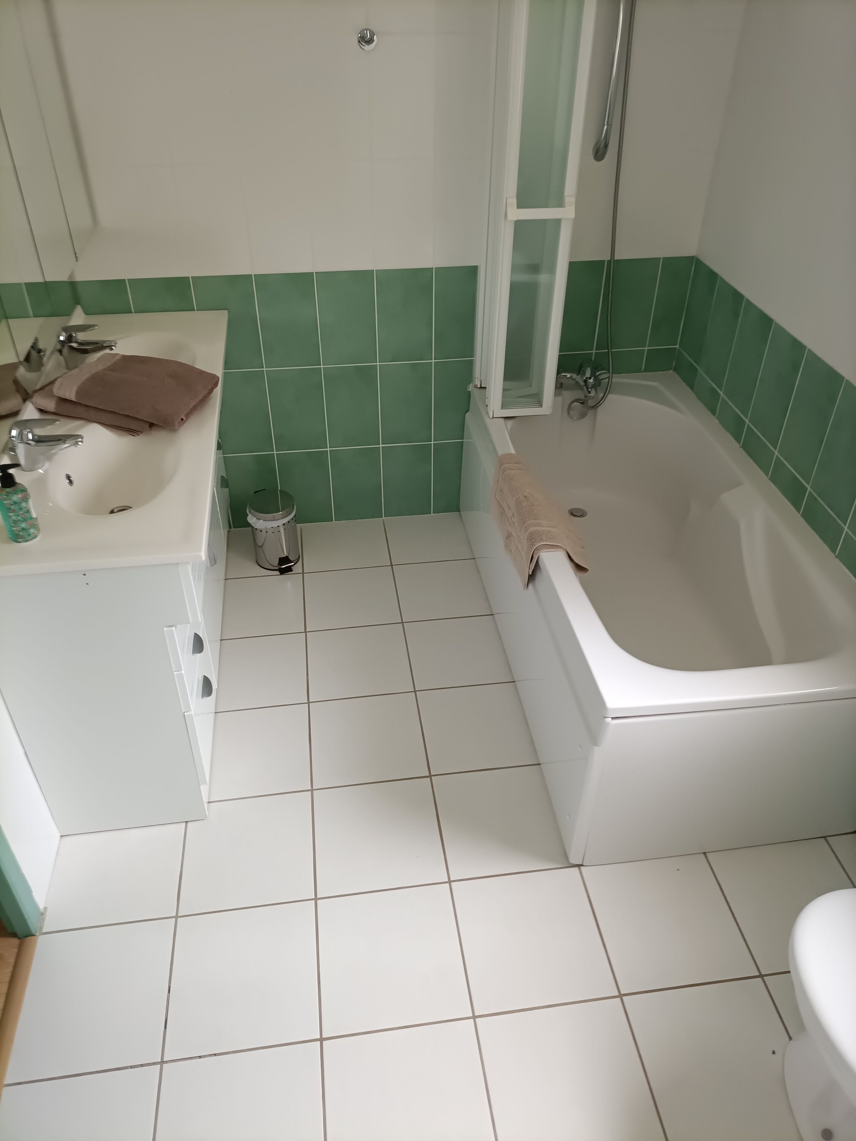 Une salle de bain avec un lavabo, un miroir et une baignoire.