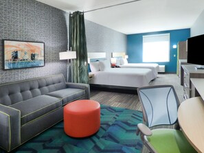 Desk, blackout curtains, soundproofing, iron/ironing board