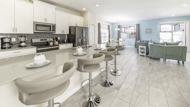 Family Townhome, Garden Area | Private kitchen | Stovetop, dishwasher, cookware/dishes/utensils - Vhc7831ha - Champions Gate Resort - 5 Bed 4 Baths Townhouse (Davenport)