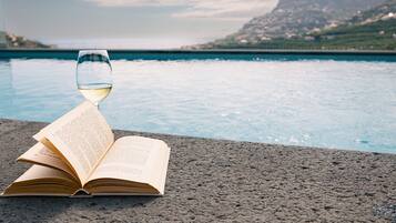 Alberca al aire libre, acceso de 08:30 a 20:00, y camastros