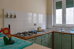 Kühlschrank, Herdplatte, Wasserkocher mit Kaffee-/Teezubehör