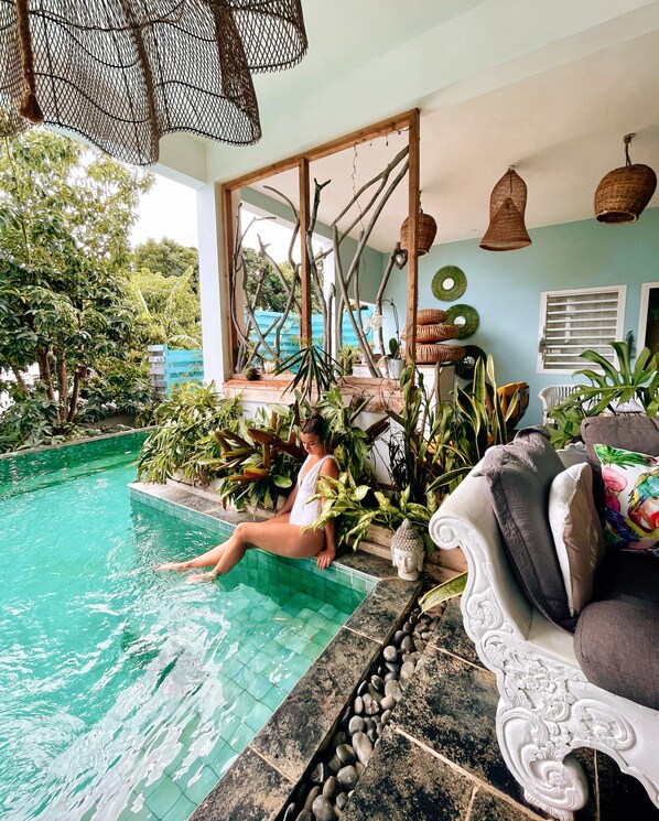 Indoor pool, outdoor pool, pool umbrellas, sun loungers