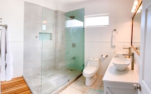 Shower, towels, toilet paper