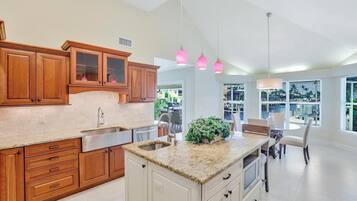 House, Multiple Beds (Waterfront home with pool and foosbal) | Private kitchen | Fridge, microwave, oven, stovetop