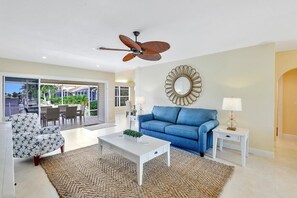 House, Multiple Beds (Waterfront home with pool and foosbal) | Living room