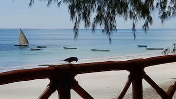 On the beach, sun loungers