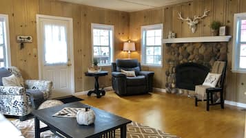 TV, fireplace, video games, DVD player