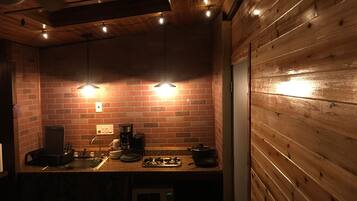 Fridge, microwave, coffee/tea maker, toaster