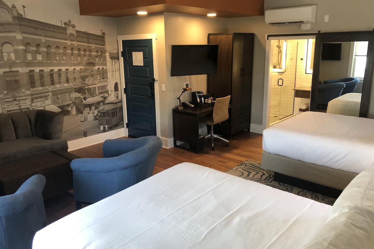 standard room, 2 queen beds, city view | 1 bedroom, pillow-top beds, desk, laptop workspace