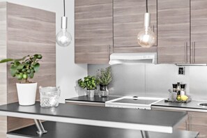 Studio | Eigene KĂŒche | KĂŒhlschrank, Ofen, Herdplatte, GeschirrspĂŒler