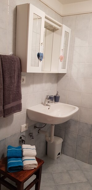 Hair dryer, towels, toilet paper