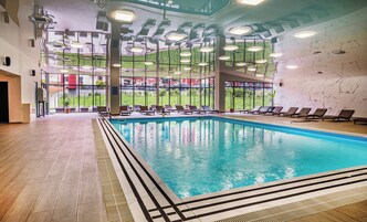 Indoor pool, open 10:00 AM to 10:00 PM, sun loungers