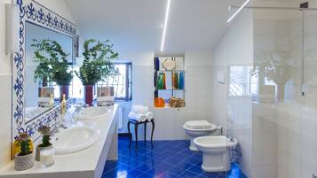 Shower, hair dryer, slippers, bidet