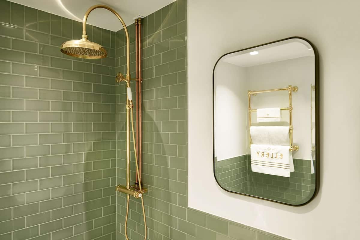 shower, hair dryer, bathrobes, slippers