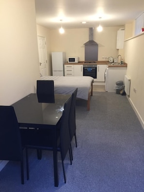 Fridge, microwave, oven, electric kettle