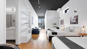 1 bedroom, desk, iron/ironing board, travel crib