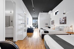 1 bedroom, desk, iron/ironing board, travel crib