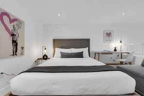 1 bedroom, desk, iron/ironing board, travel cot