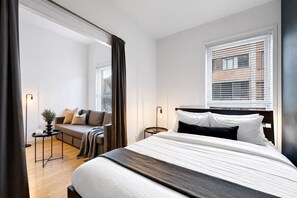 1 bedroom, desk, iron/ironing board, travel cot