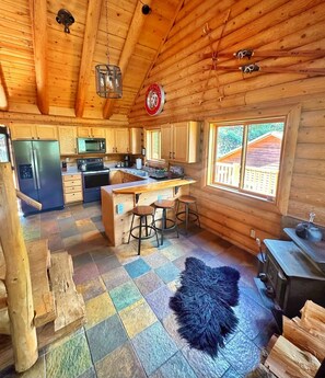 Fridge, microwave, oven, stovetop - Secluded Log Cabin on 2 acres, backs to Pike National Forest, just 15mi to Breck (Alma)