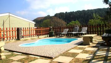 Outdoor pool, pool loungers